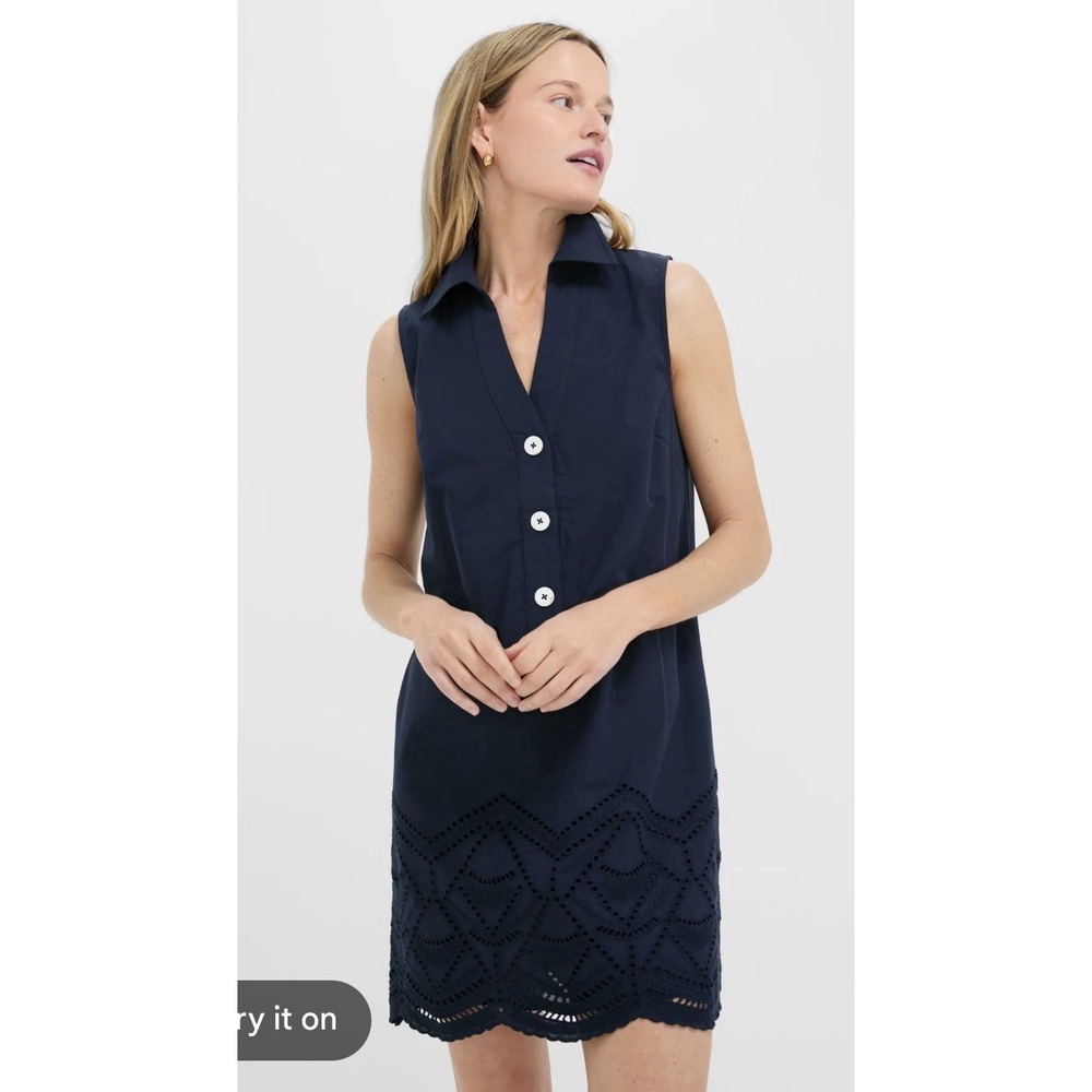 Tuckernuck Navy Blue Eyelet Sleeveless Collier Dress XXXL Lined Cotton Capsule
